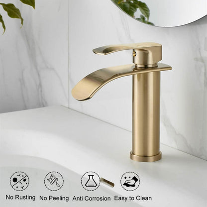 Wasserfall Waschtischarmatur Gebürstetes Gold Modern
