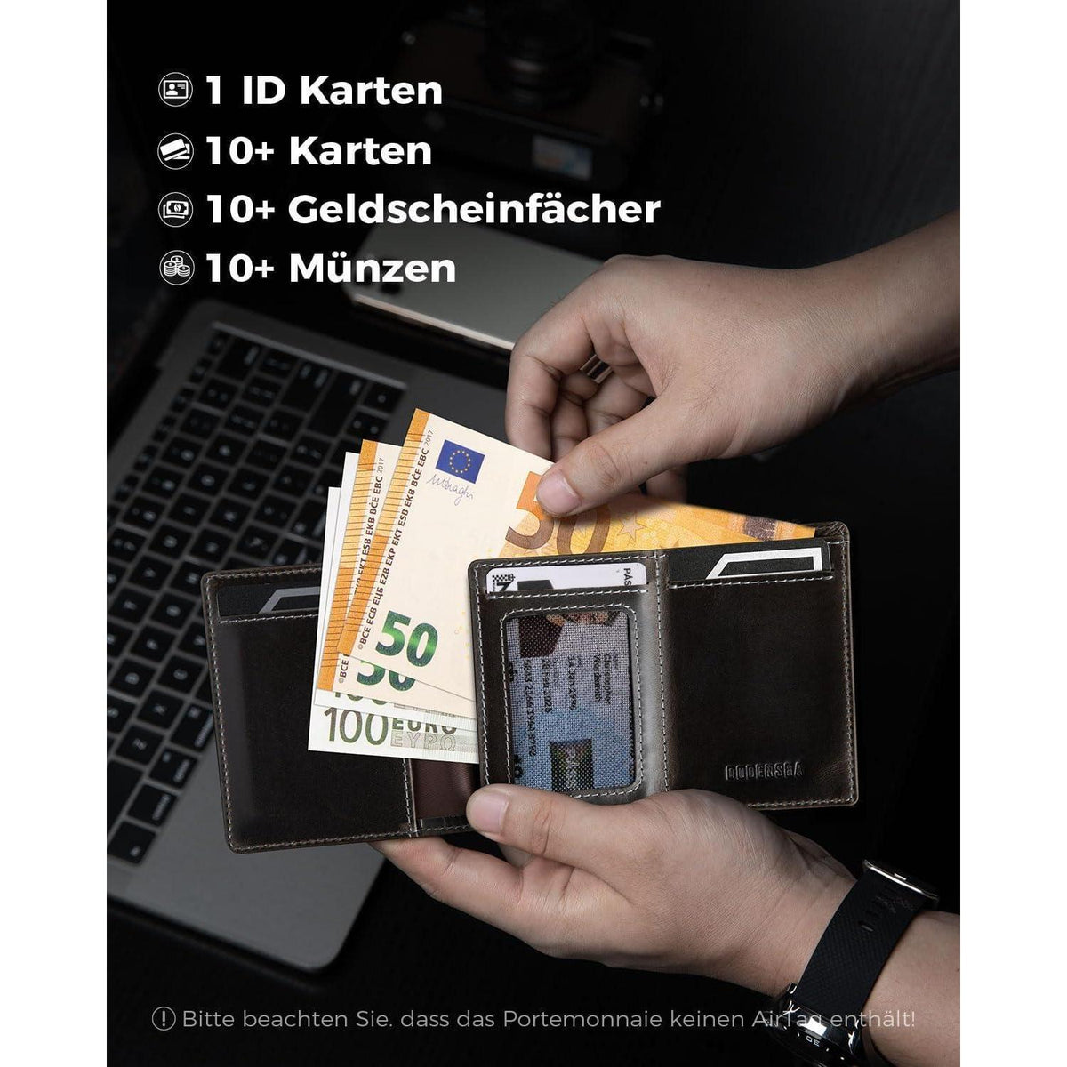 Geldbörse Herren mit AirTag Fach & XL Münzfach – RFID Schutz