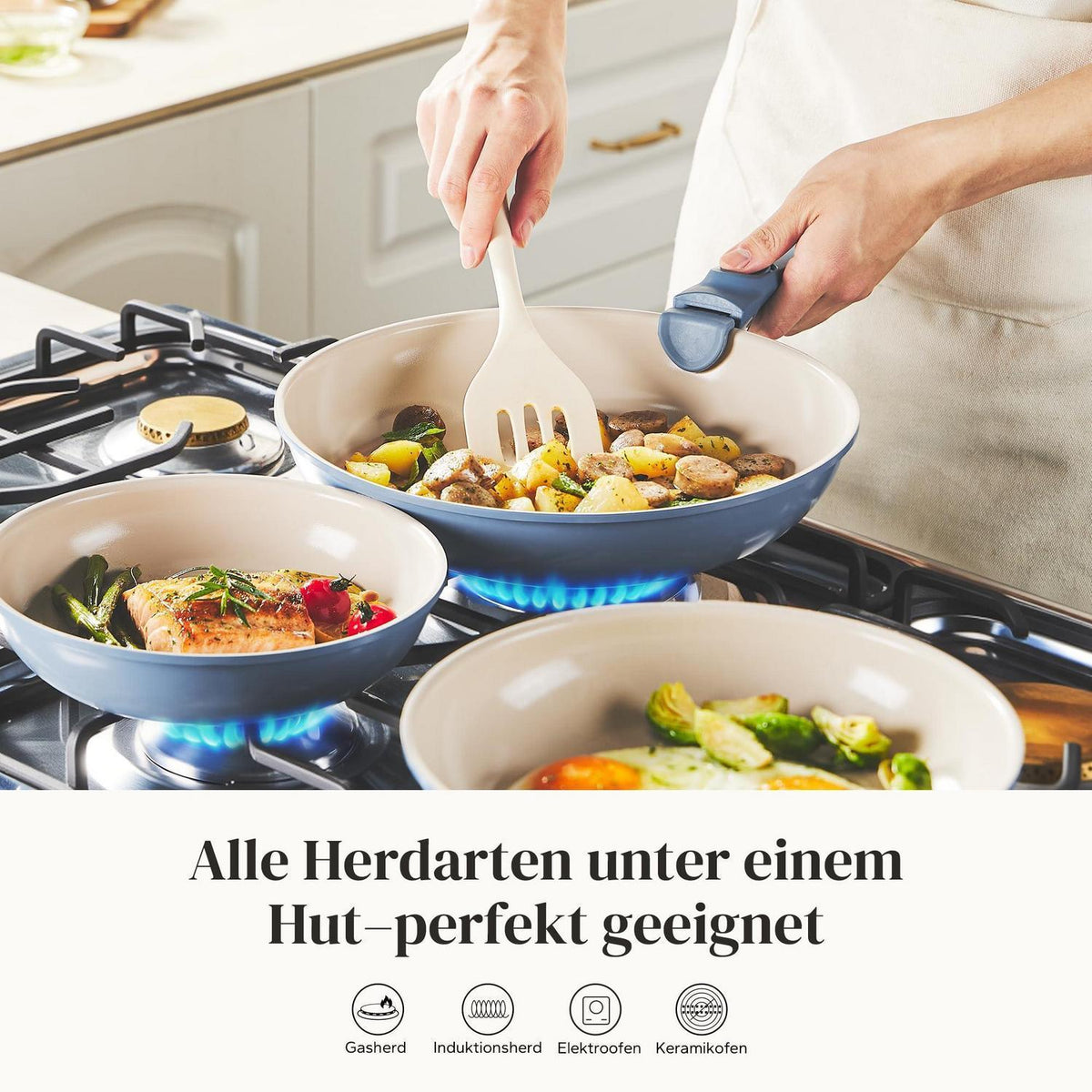 Pfannenset 6-teilig mit Abnehmbarem Griff & Keramikbeschichtung