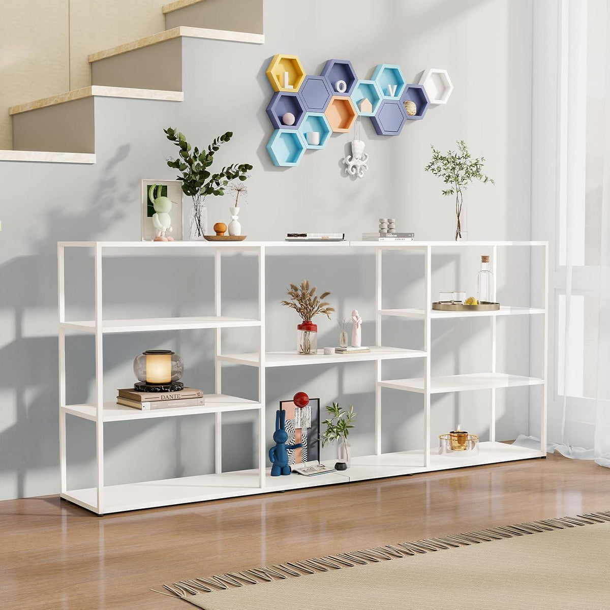 Langer Konsolentisch mit Regalen – Weiß 180x30x80 cm