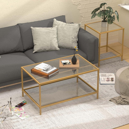 Couchtisch 2er Set Quadratisch Glas Gold 60/40 cm