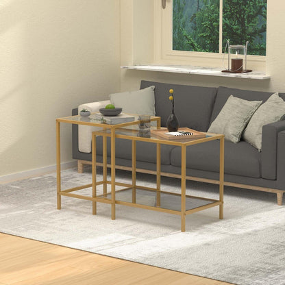 Couchtisch 2er Set Quadratisch Glas Gold 60/40 cm