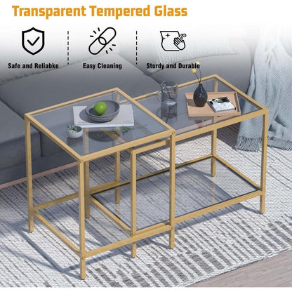 Couchtisch 2er Set Quadratisch Glas Gold 60/40 cm