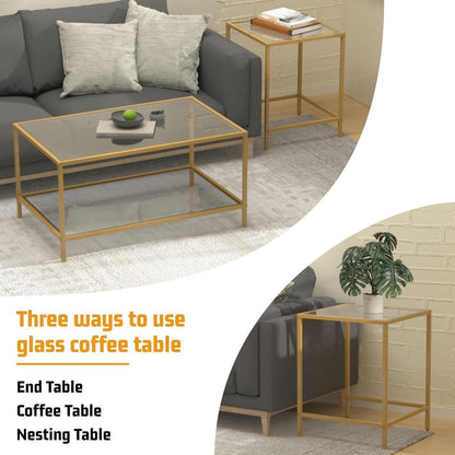 Couchtisch 2er Set Quadratisch Glas Gold 60/40 cm