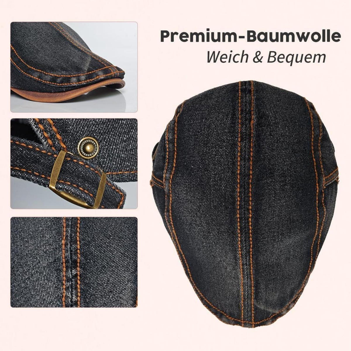 Denim Flatcap Herren & Damen | Vintage Newsboy Cap Jeans M-L