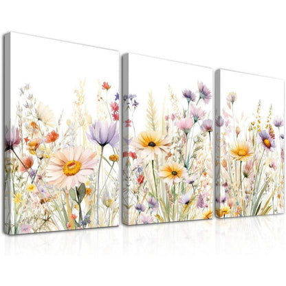 Gerahmte Wildblumen Wandkunst 3er Set | Aquarell Blumenbild