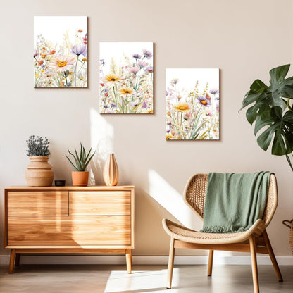 Gerahmte Wildblumen Wandkunst 3er Set | Aquarell Blumenbild