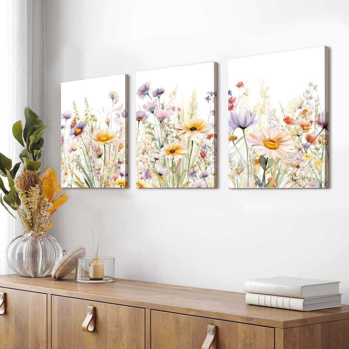 Gerahmte Wildblumen Wandkunst 3er Set | Aquarell Blumenbild