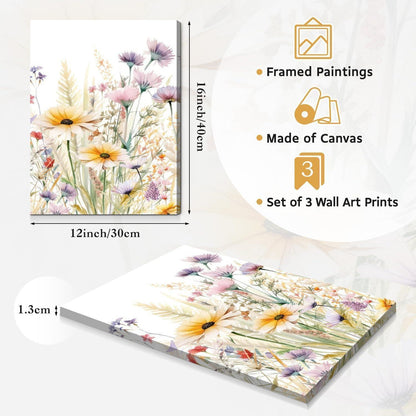 Gerahmte Wildblumen Wandkunst 3er Set | Aquarell Blumenbild