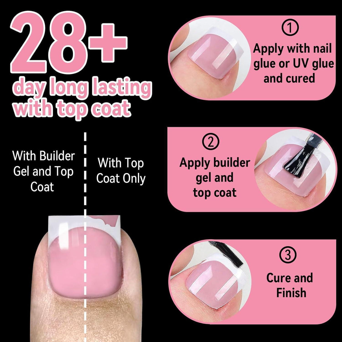 300 Französische Zehennagel Tipps - Rosa Press On Nails Set