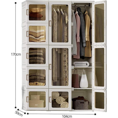 Faltbarer Kleiderschrank mit Stange & Magnettüren – Weiß