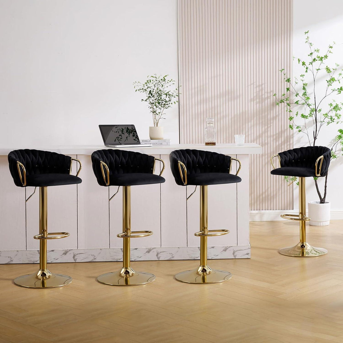 Moderne Samt Barhocker 2er Set, höhenverstellbar & drehbar
