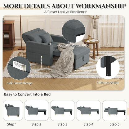 Extrabreites Schlafsofa 97cm – 3-in-1 Schlafsessel mit Bettkasten