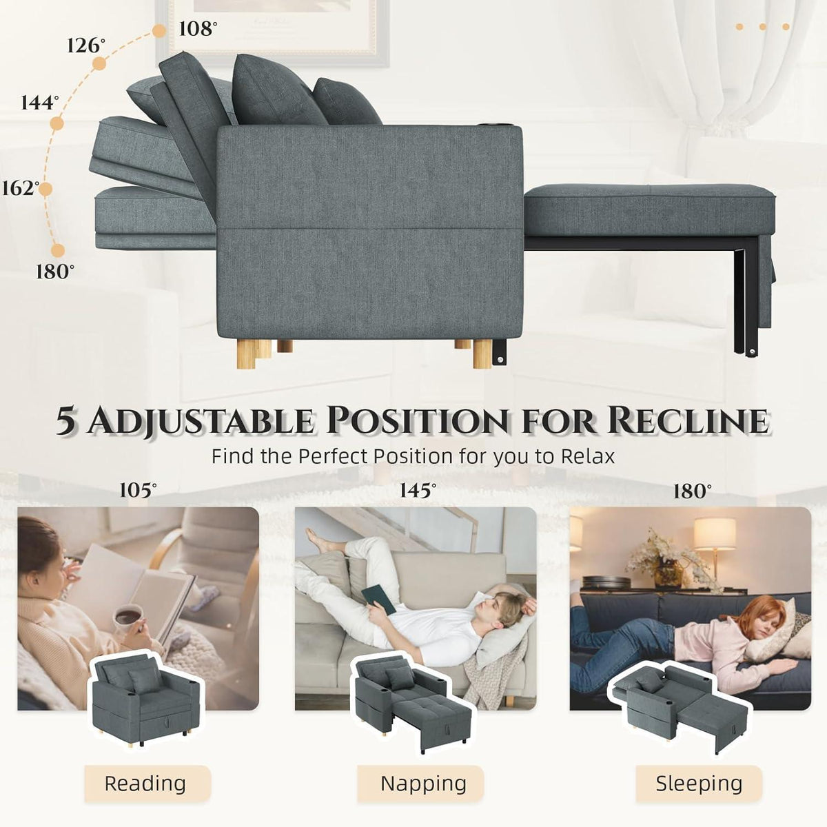 Extrabreites Schlafsofa 97cm – 3-in-1 Schlafsessel mit Bettkasten