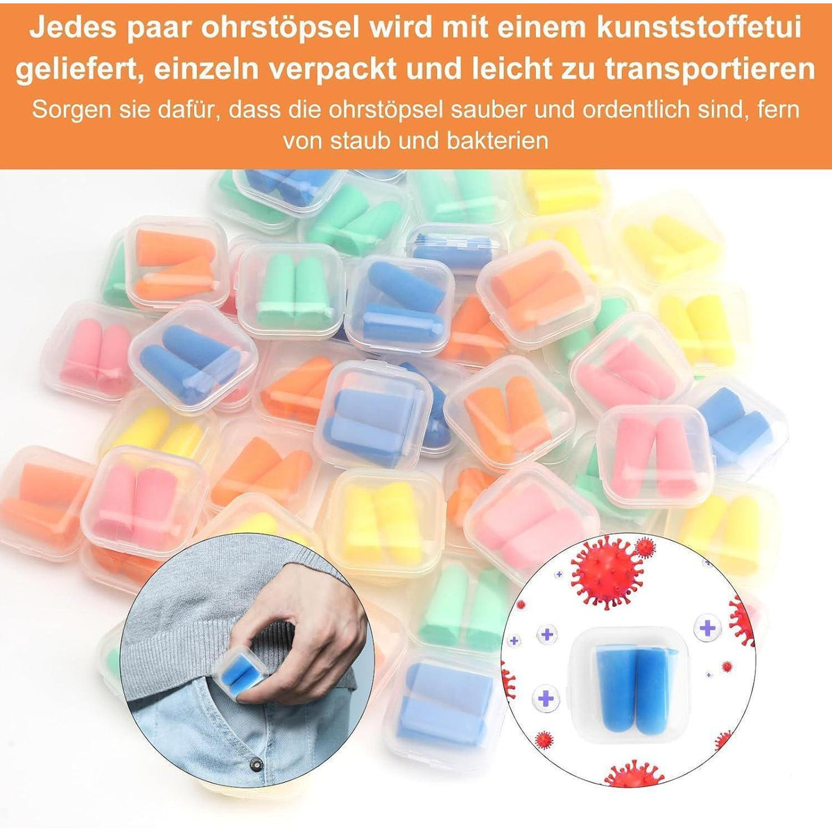 50 Paar Ohrstöpsel Schaumstoff – Geräuschunterdrückung zum Schlafen & Arbeiten
