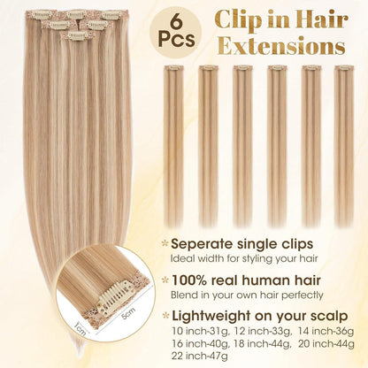 Echthaar Clip-in Extensions Blond #12/613 Balayage 30cm