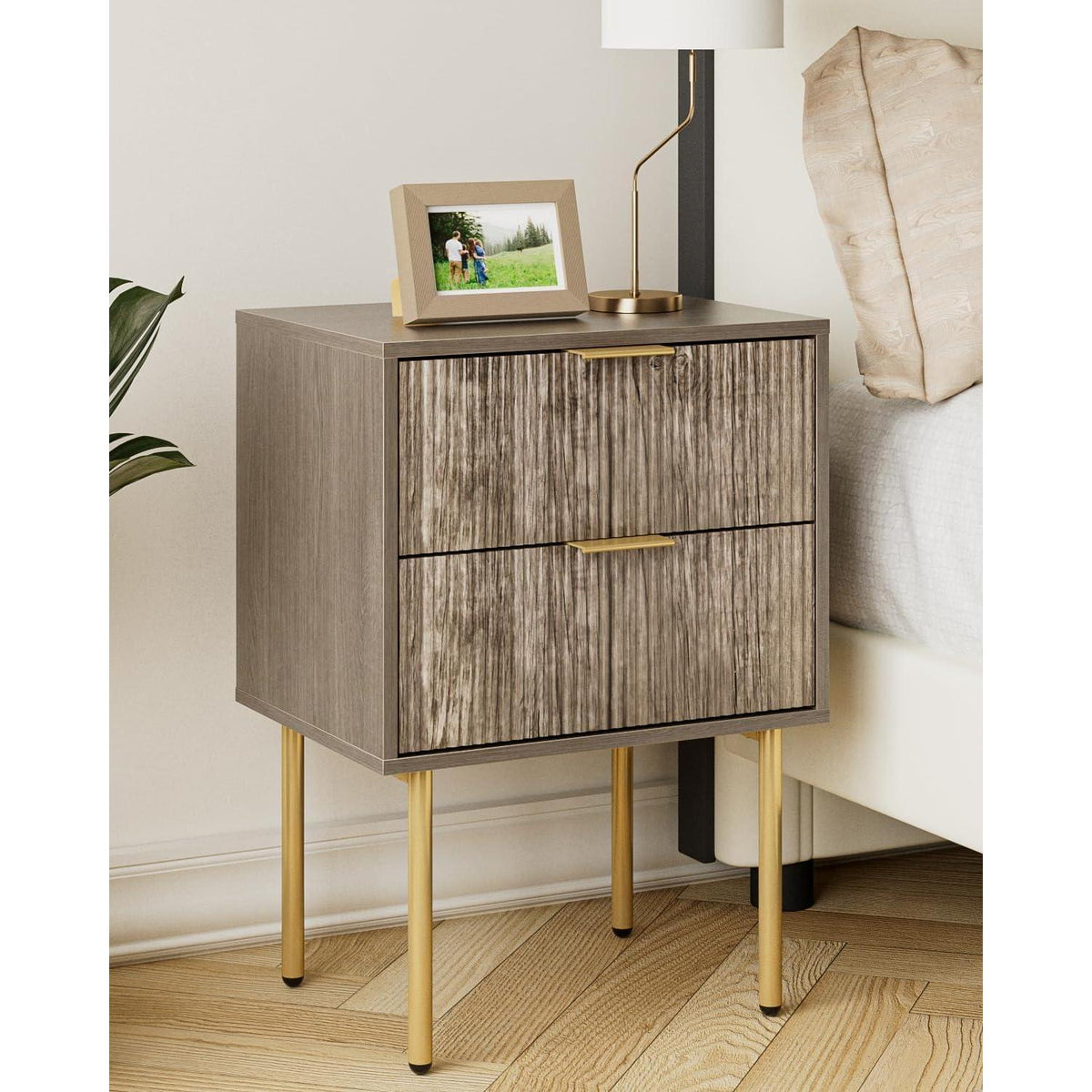 Nachttisch mit 2 Schubladen, modern, grau