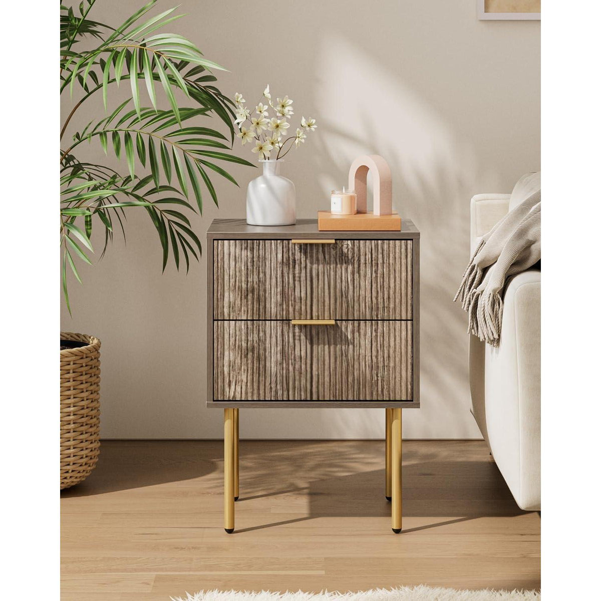 Nachttisch mit 2 Schubladen, modern, grau
