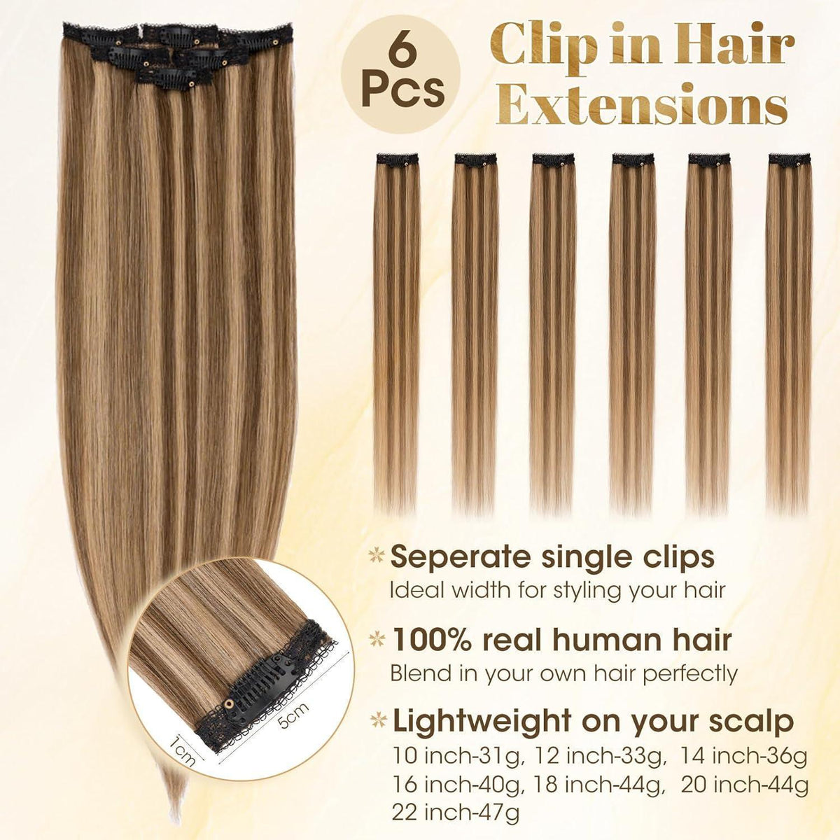 Clip-in Haarverlängerung Echthaar 30cm Balayage Blond