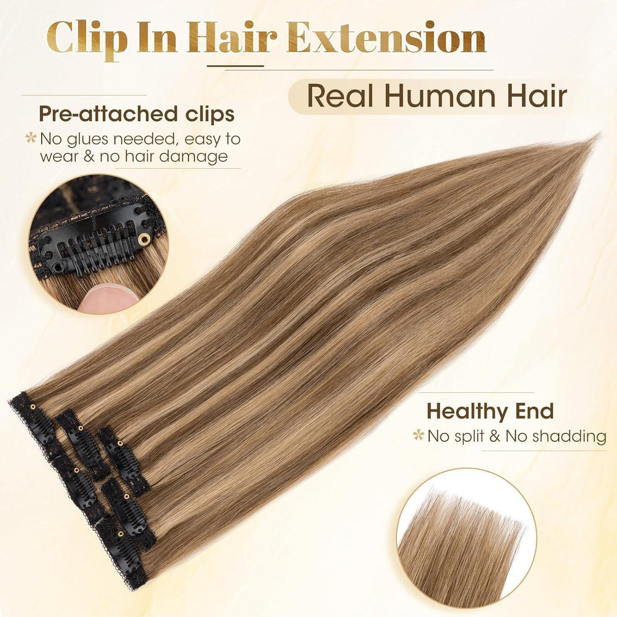 Clip-in Haarverlängerung Echthaar 30cm Balayage Blond