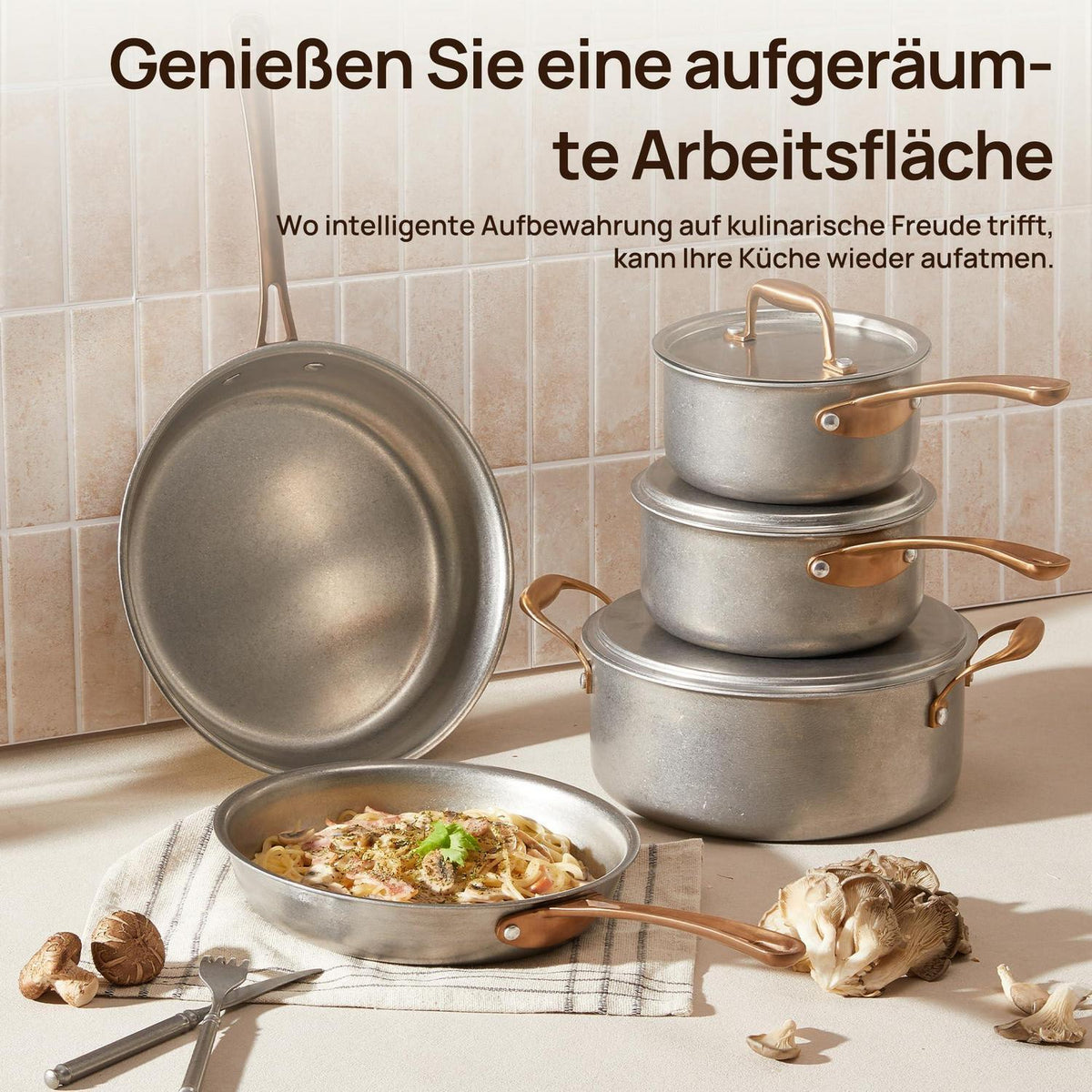 Edelstahl Topfset 8-teilig Induktion | Vintage Kochtopf & Pfannen Set