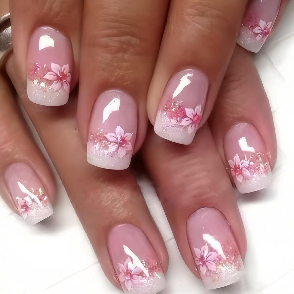 24 Press On Nails Nude Rosa Pfirsichblüte – Künstliche Nägel