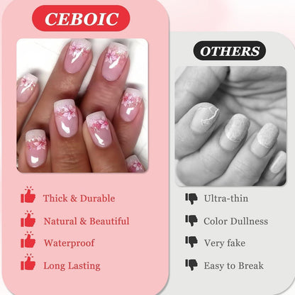 24 Press On Nails Nude Rosa Pfirsichblüte – Künstliche Nägel