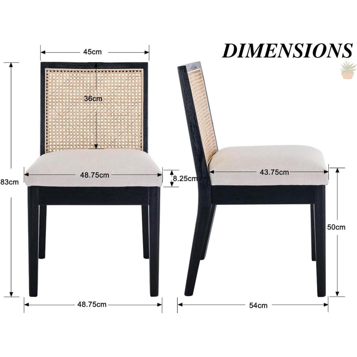 Esszimmerstühle 2er Set Leinen & Rattan Vintage Schwarz