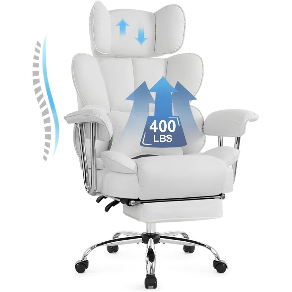 Ergonomischer Bürostuhl mit Fußstütze & Lendenwirbelstütze (Creme)