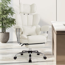 Ergonomischer Bürostuhl mit Fußstütze & Lendenwirbelstütze (Creme)