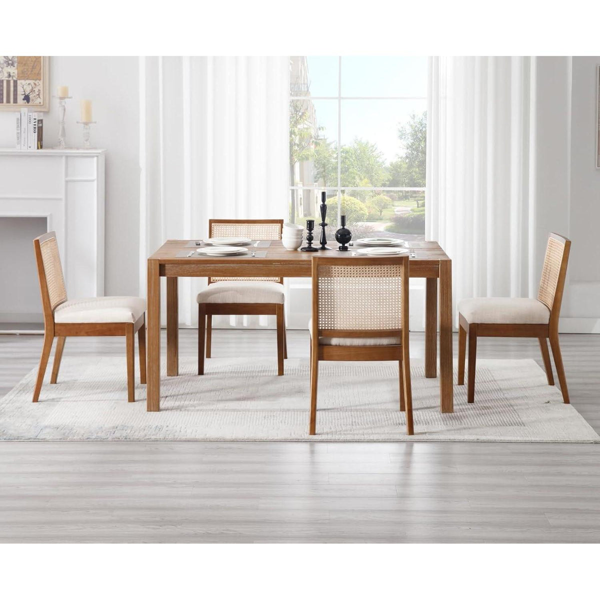 Esszimmerstühle 2er Set Leinen & Rattan Vintage Braun