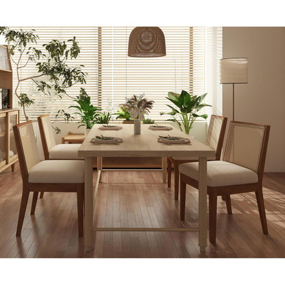 Esszimmerstühle 2er Set Leinen & Rattan Vintage Braun
