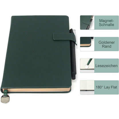 A5 Hardcover Notizbuch mit Verschlussband – Dunkelgrün