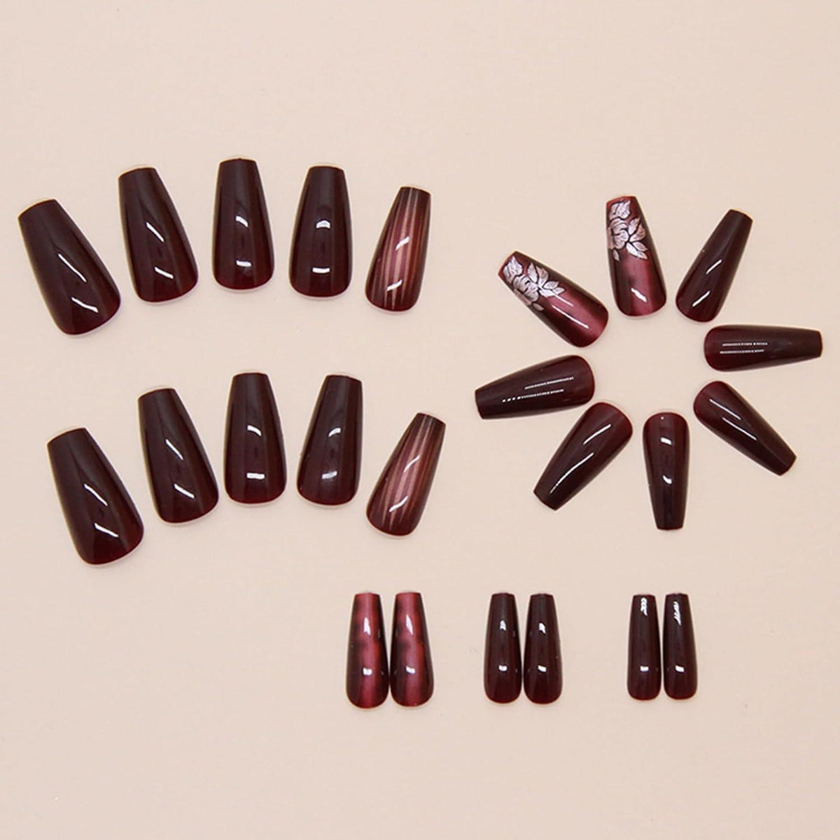 24 Press On Nails Mittelrot Quadratisch Glänzend Falsche Nägel
