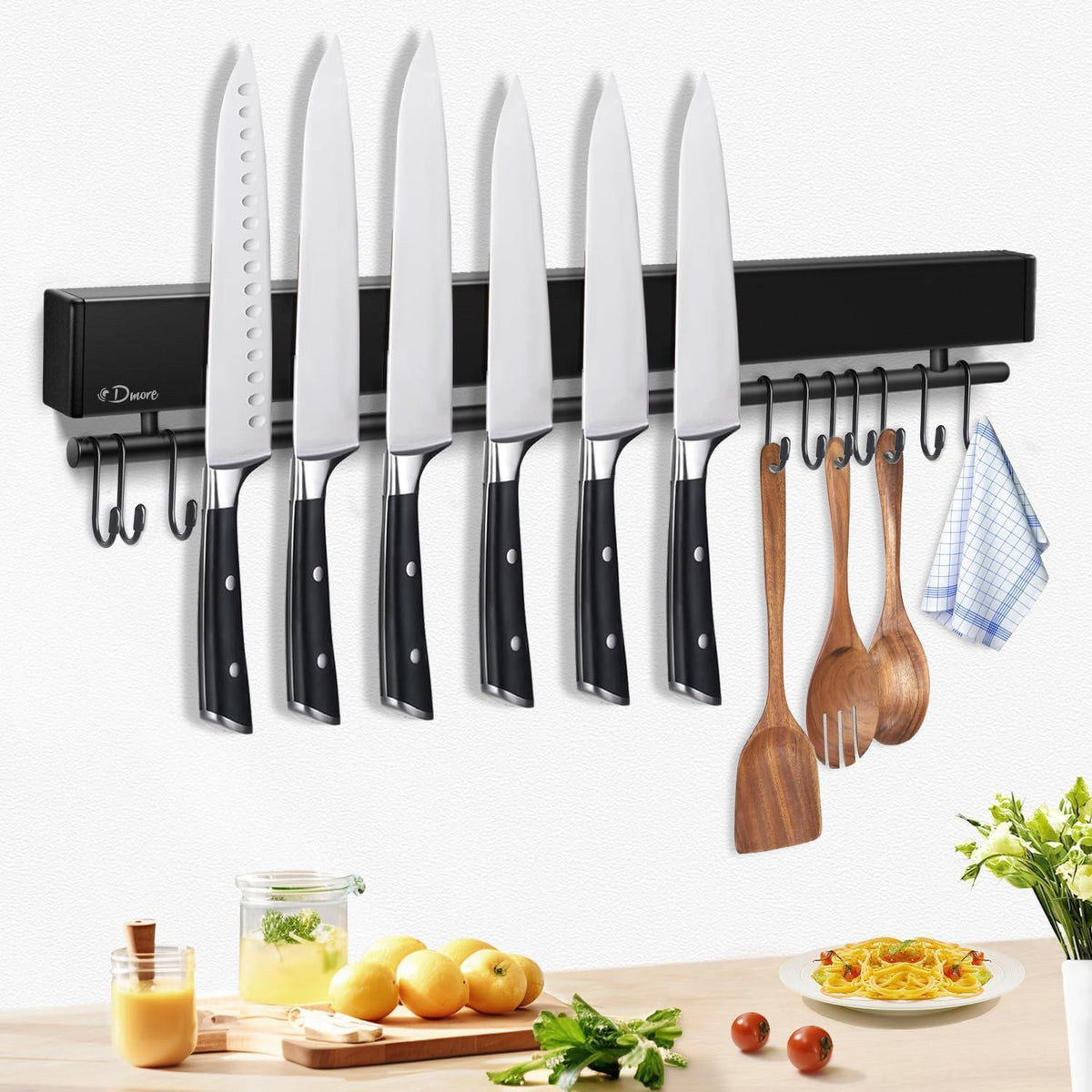 Magnetische Messerleiste mit 10 Haken, 50cm, Schwarz