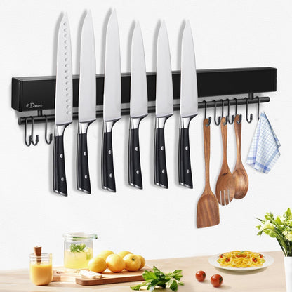 Magnetische Messerleiste mit 10 Haken, 50cm, Schwarz