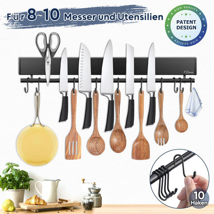Magnetische Messerleiste mit 10 Haken, 50cm, Schwarz