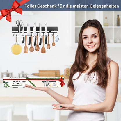 Magnetische Messerleiste mit 10 Haken, 50cm, Schwarz