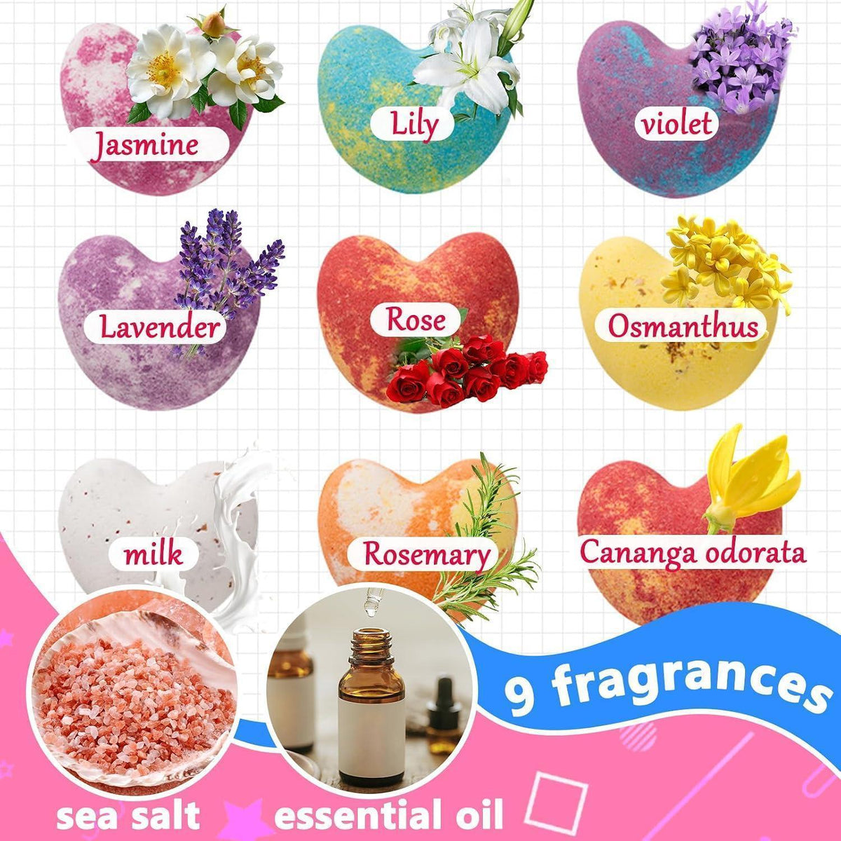 Badekugeln Geschenkset – 9 Badebomben Aromatherapie Entspannung