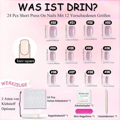Cat Eye Press On Nails - Rosa Farbverlauf Kurz & Quadratisch
