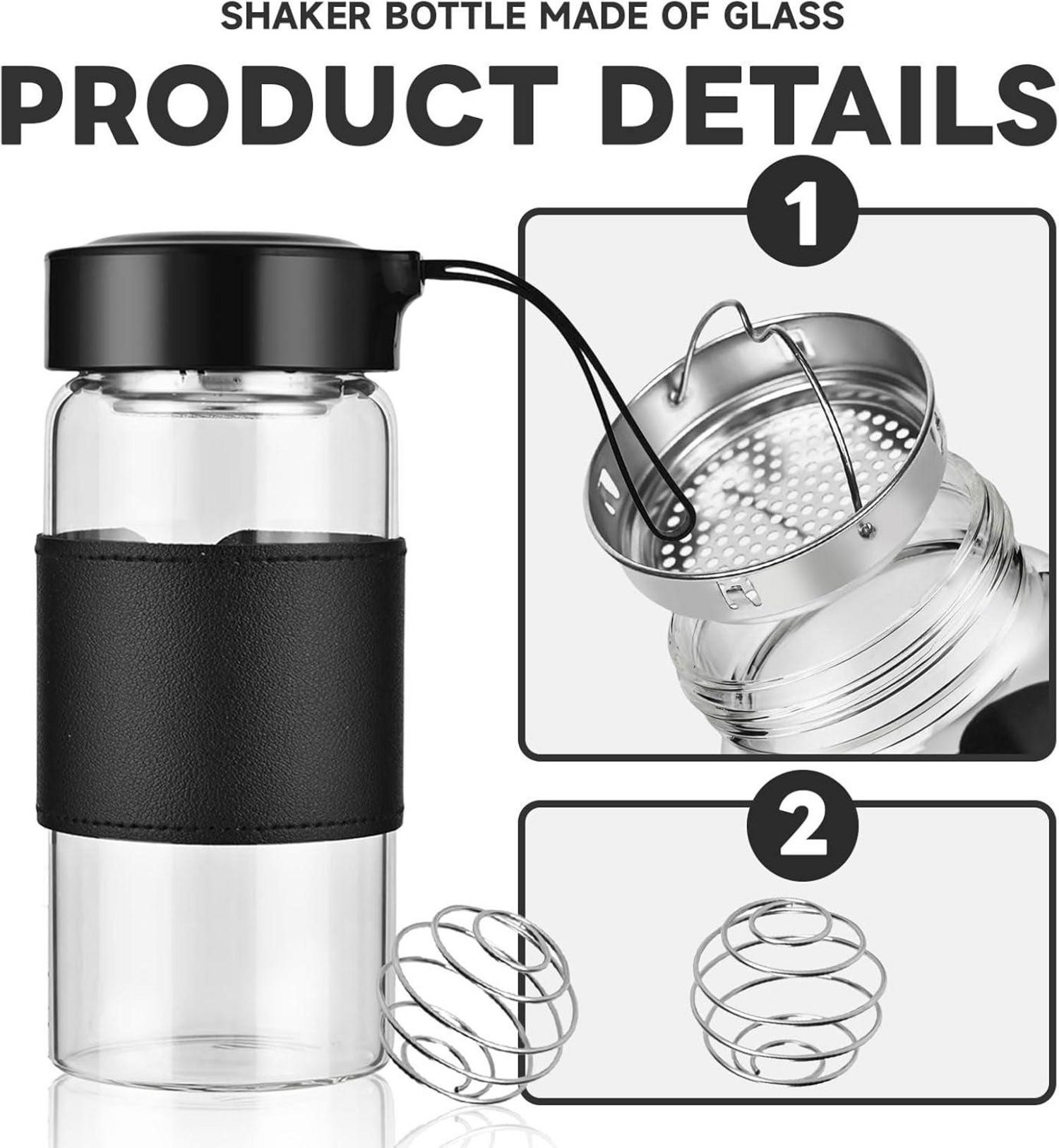 Shaker Glas mit Sieb und Mischball für Proteinshakes