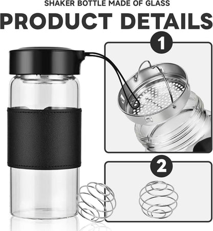 Shaker Glas mit Sieb und Mischball für Proteinshakes