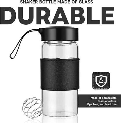 Shaker Glas 16oz BPA-frei mit integriertem Sieb und Mischball (Schwarz 2er