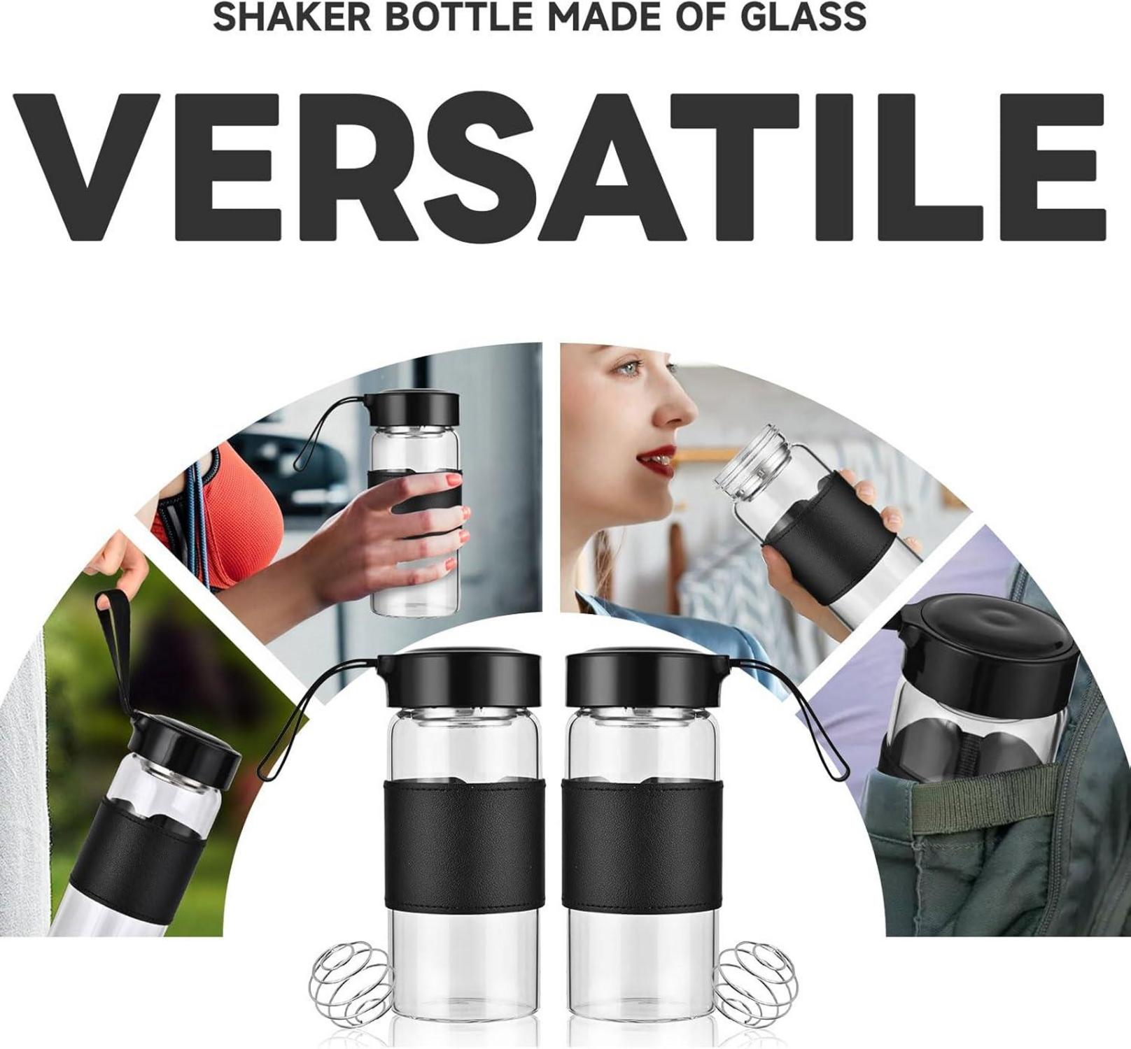 Shaker Glas 16oz BPA-frei mit Sieb 304SS Mischball (Schwarz 2er