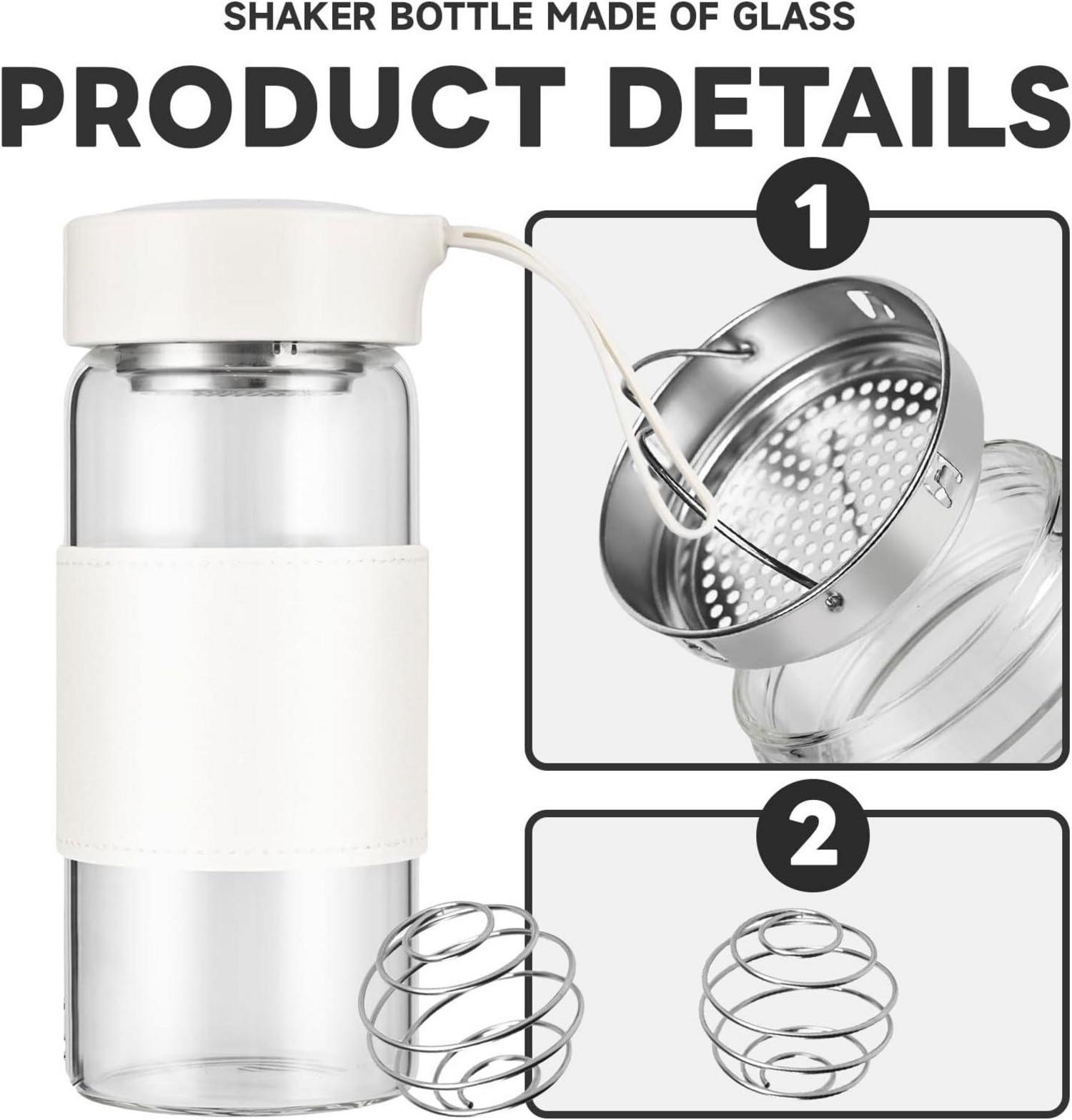 16oz BPA-freier Shaker aus geruchlosem Glas mit Sieb und Mischball