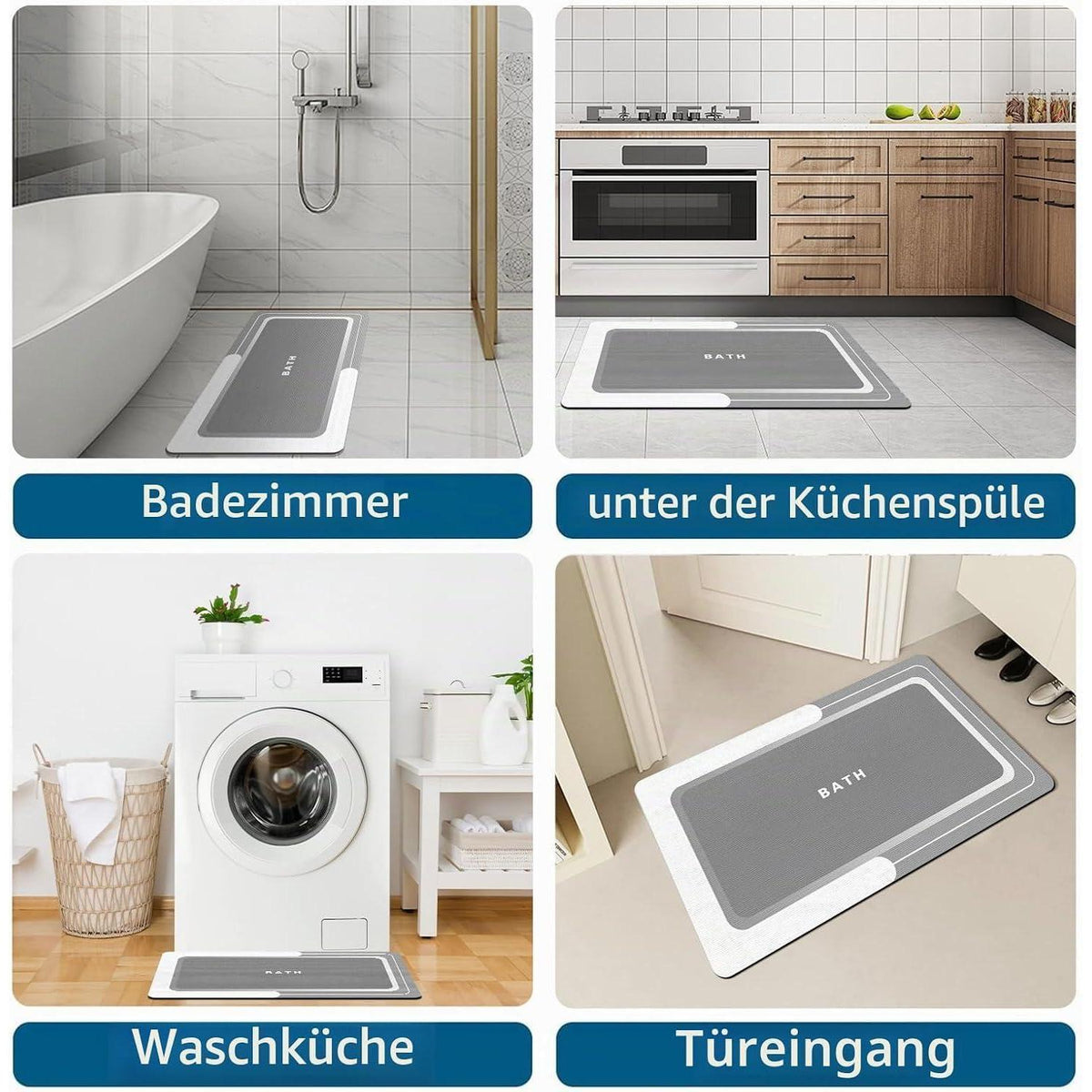 Saugstarke Badematte Grau 60x90 cm - Rutschfest & Schnelltrocknend