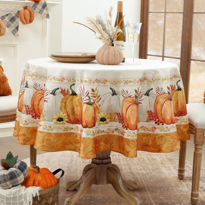 Herbst Tischdecke Rund 160 cm Orange | Jacquard & Wasserabweisend