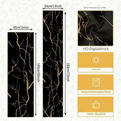 Tischläufer 240x40 cm | Abwaschbar, Schwarz Gold, Modern & Elegant