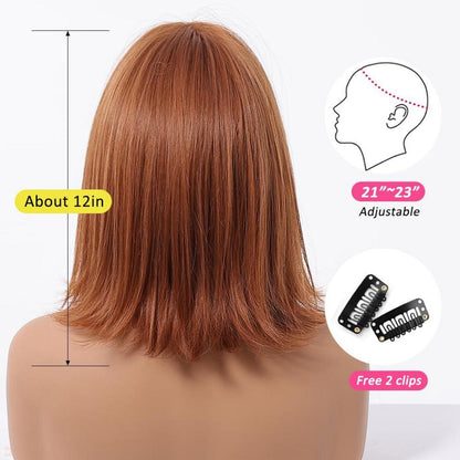Ingwer Perücke mit Pony Kurzen Bob Synthetisches Haar Damen Perücke