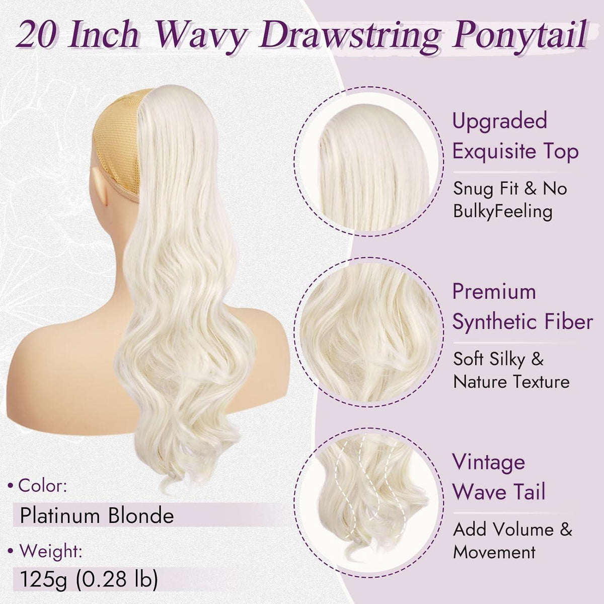 Lockiger Pferdeschwanz 50cm – Platinblond Haarverlängerung mit Clip